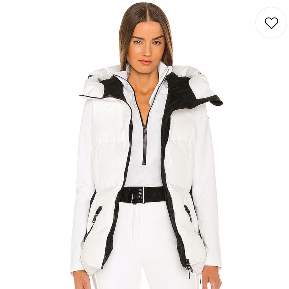 Goldbergh Mae belted hooded quilted down vest in white - Picture 2 of 9